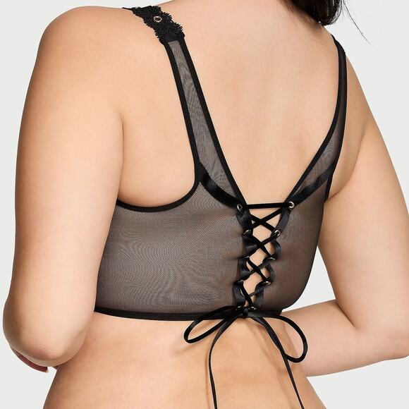 VS Very Sexy Rose Lace Grommet Strappy Corset N Smooth Adjustable Thong Panty M - Picture 7 of 12